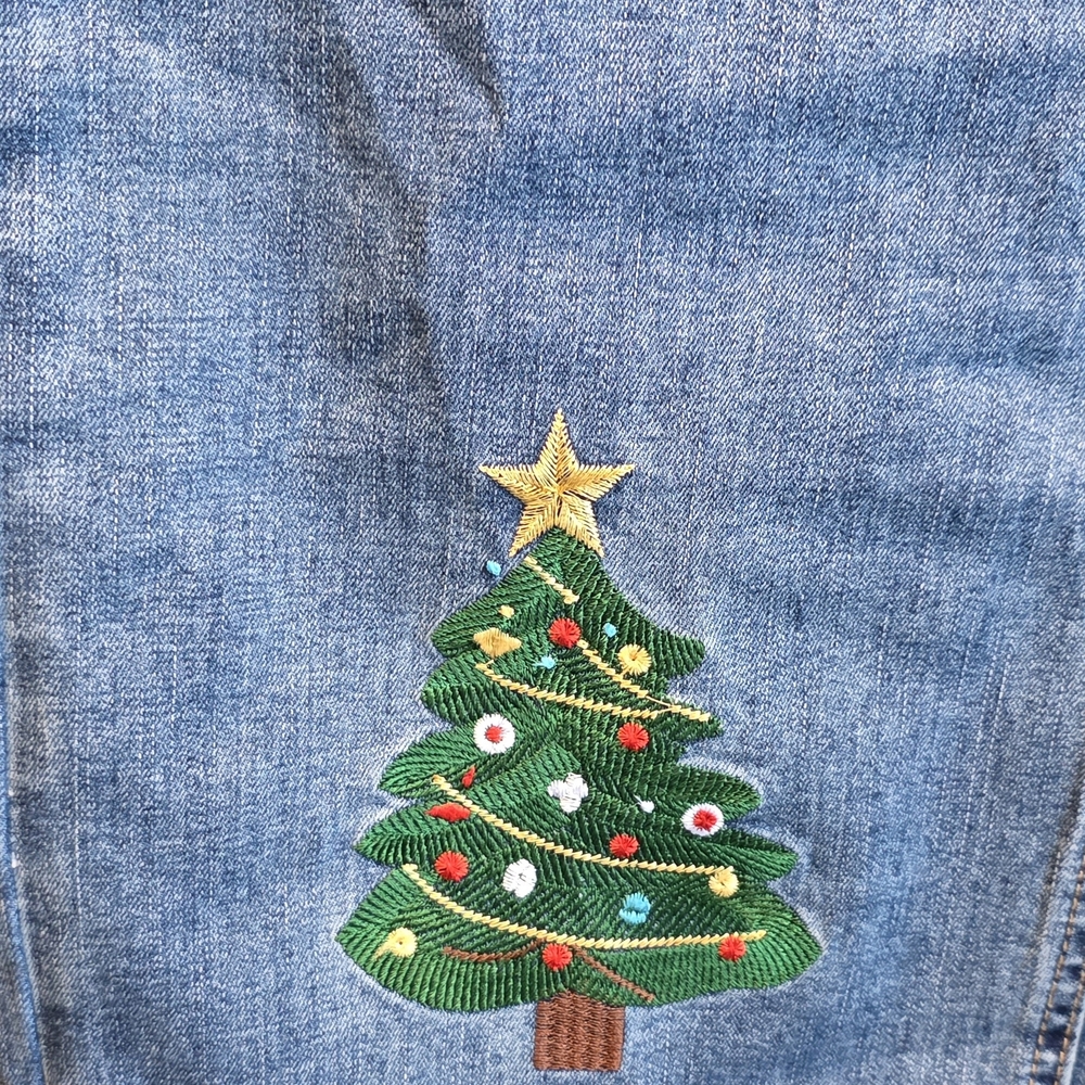 Flamingals Festive Blue Boot Cut Jeans with Holiday Embroidery - Picture 3 of 7